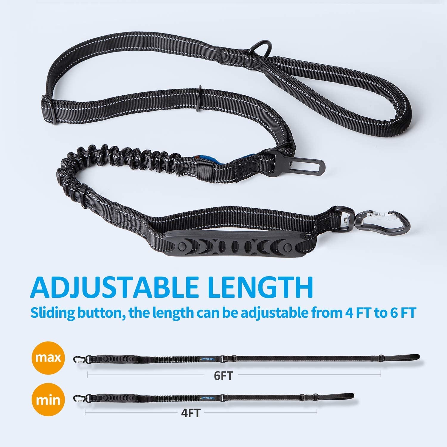 Multifunctional Leash with Car Seatbelt for Large, Medium Dogs, Adjustable, 4-6 FT Strong Bungee Leash