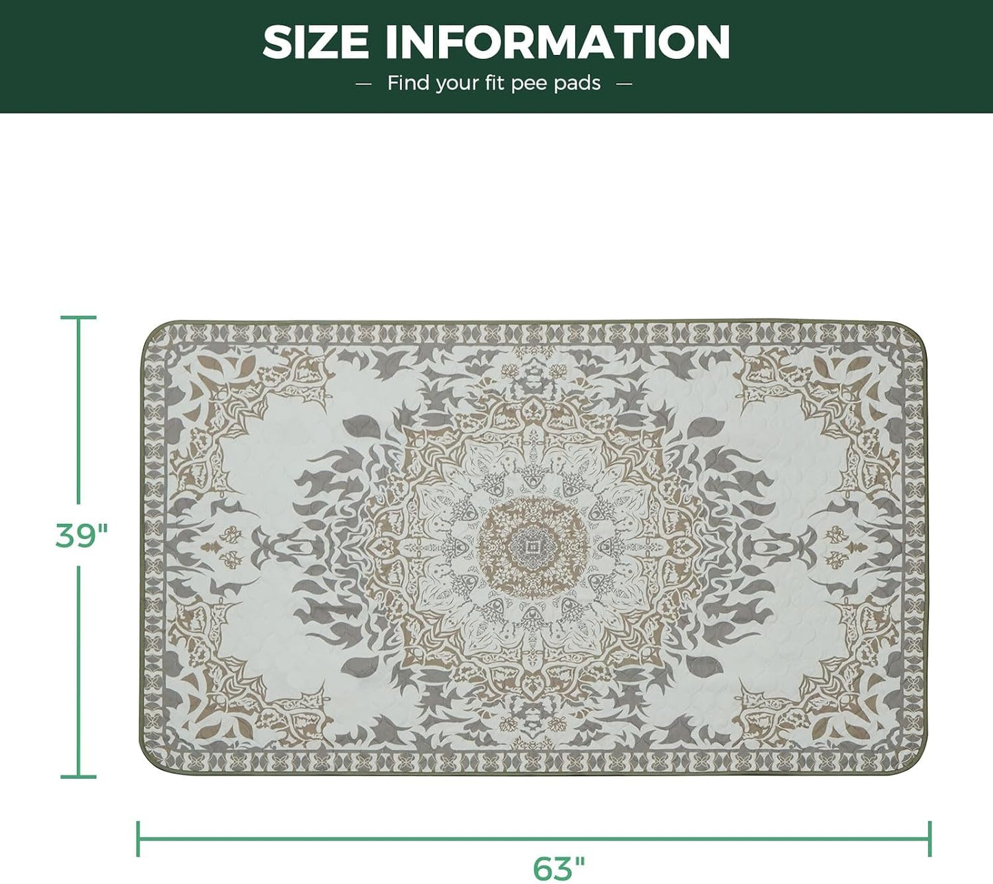 Washable Pee Pads for Dogs, Super Absorbent, 160X99Cm, Boho, 1 Pack | Machine Washable, Non-Slip Backing, Fits 60Cm(H) 6-Panel  Rollick/Homeplus Playpens