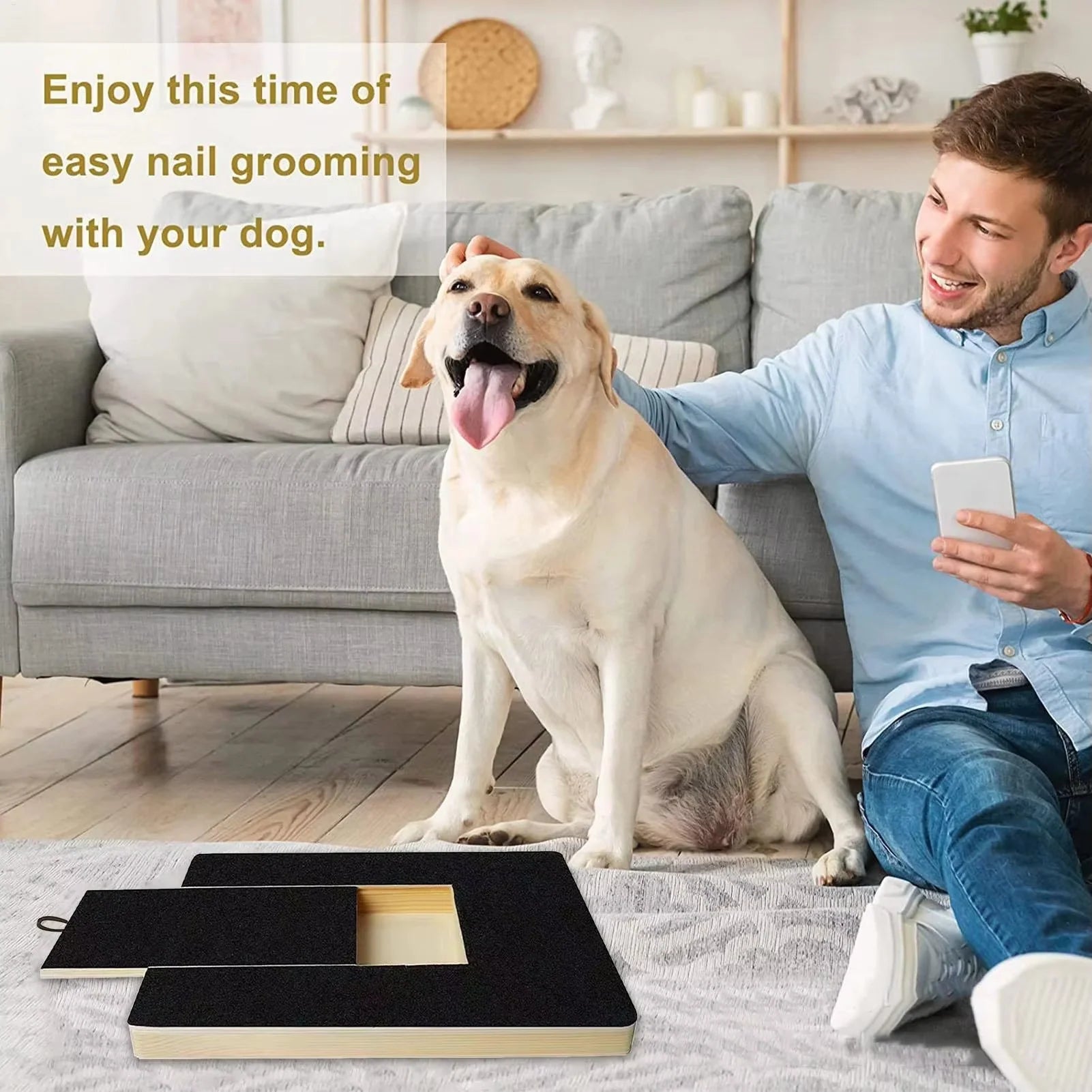 Dog Nail Scratch Board with Treat Drawer, Wooden Nail Scratch Pad for Dogs for Stress-Free Grooming, Dog Scratching Board with Treat Box, Pet Nail Filing Toy for All Breeds