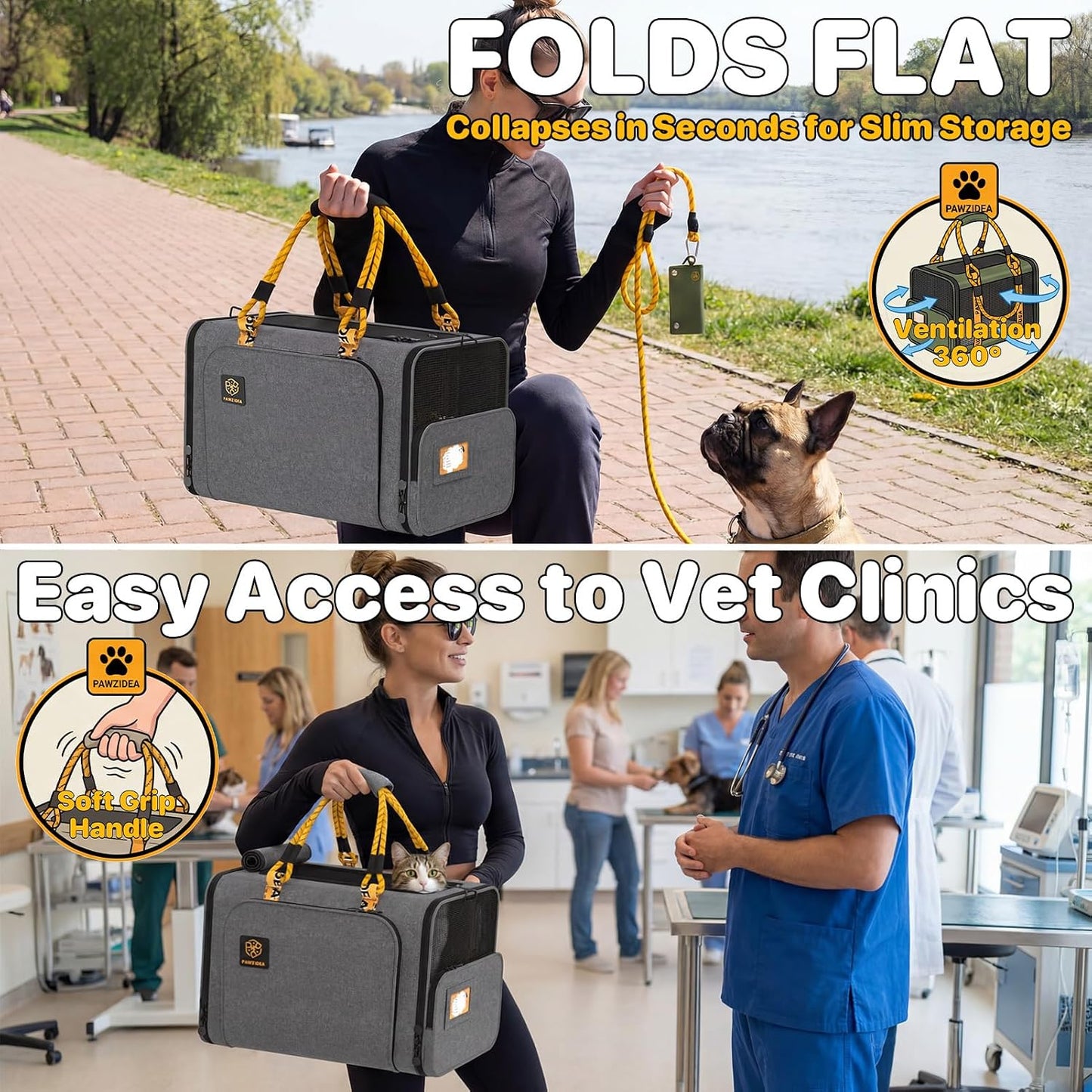 Expandable Pet Carrier for Small Cats & Dogs, TSA Airline Approved | 18"×11"×11" Soft-Sided Small Dog Travel Bag, Collapsible Top-Load Cat Carrier for 2 Cats under Seat, Puppy Car Seat up 15Lbs