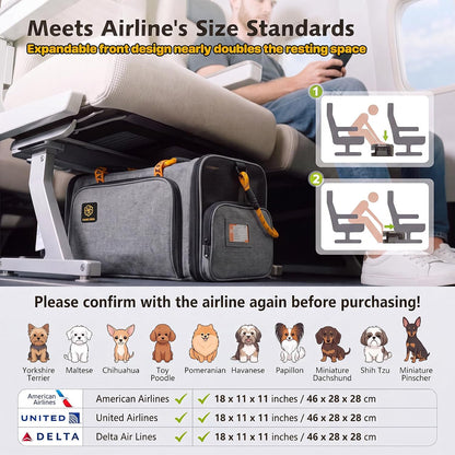 Expandable Pet Carrier for Small Cats & Dogs, TSA Airline Approved | 18"×11"×11" Soft-Sided Small Dog Travel Bag, Collapsible Top-Load Cat Carrier for 2 Cats under Seat, Puppy Car Seat up 15Lbs