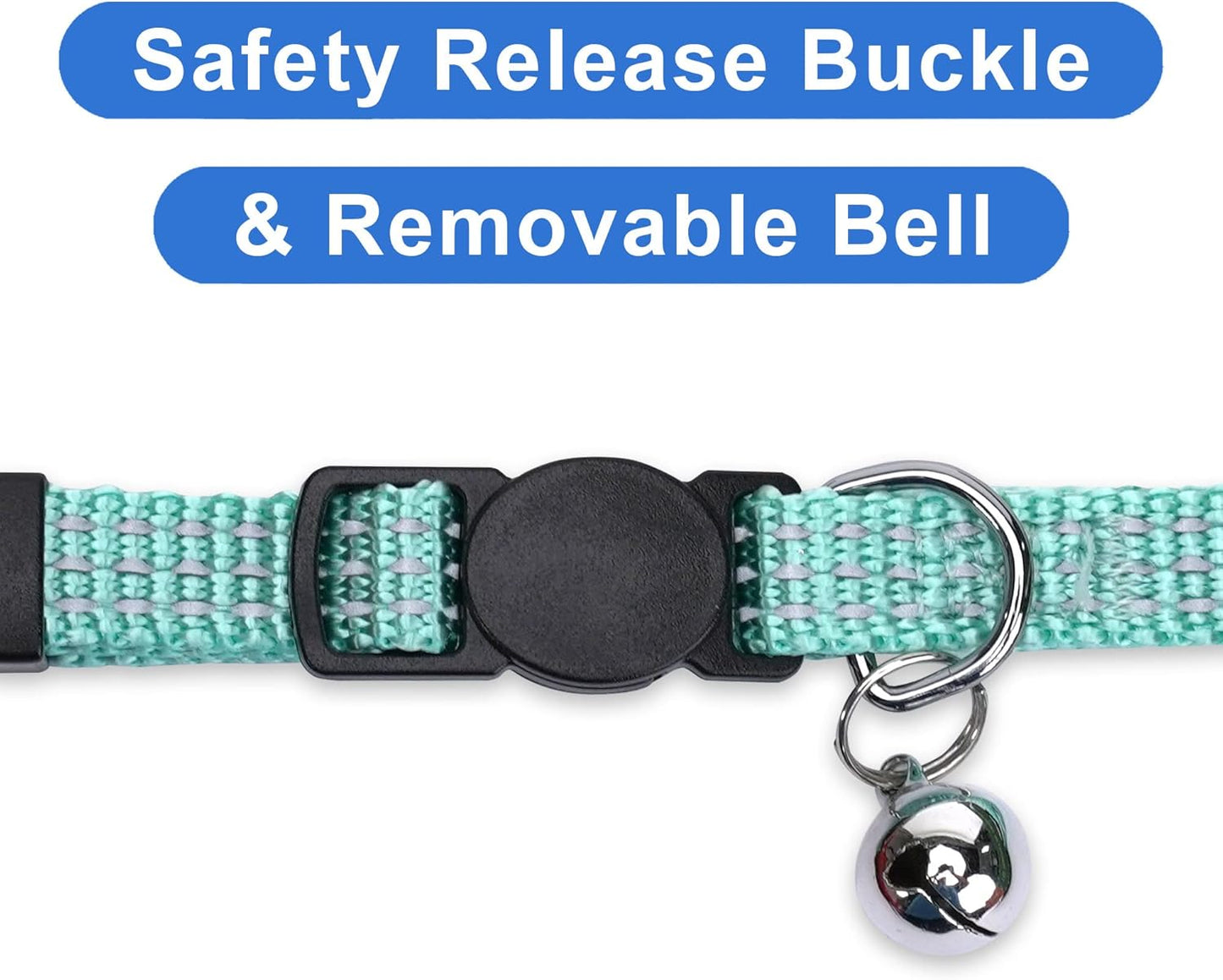 Reflective Cat Collar with Safety Buckle and Removable Bell Cat Collar Kitten Collar Teal Cat Collar