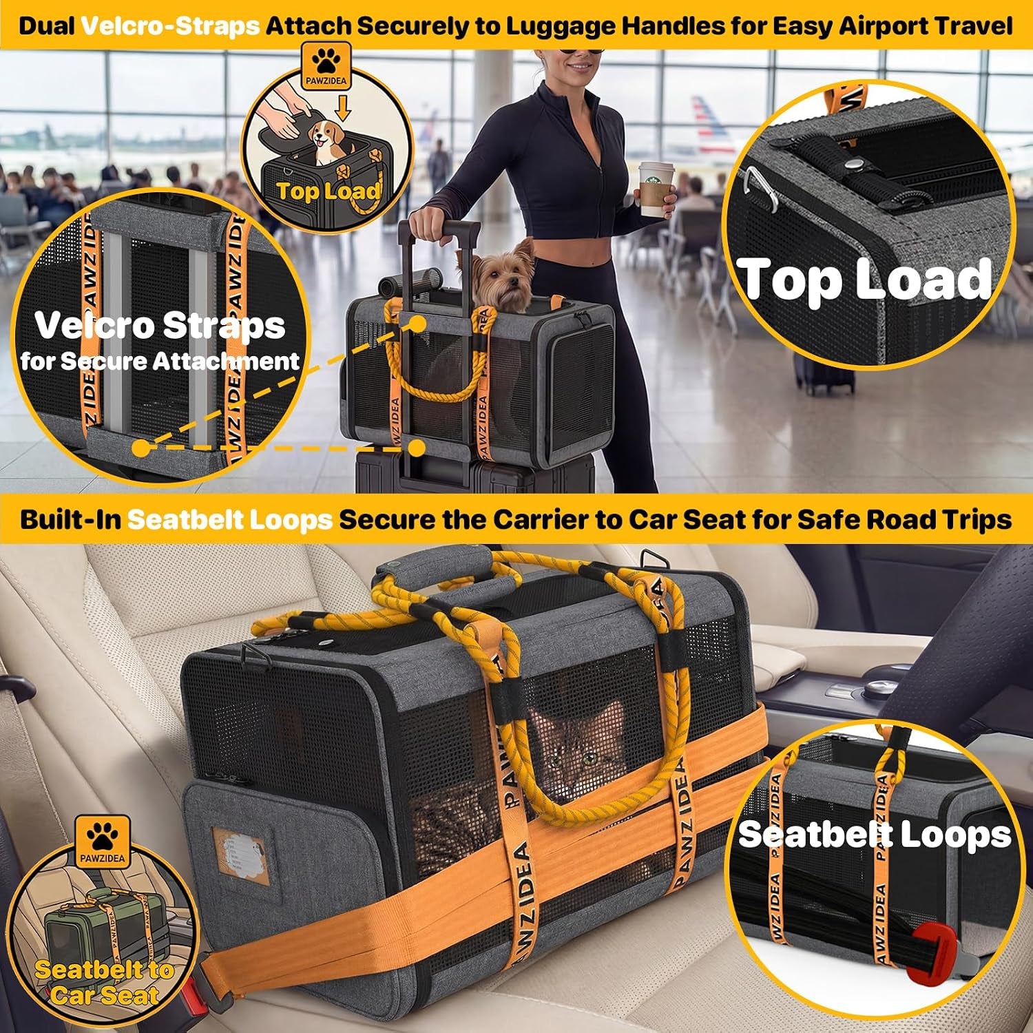 Expandable Pet Carrier for Small Cats & Dogs, TSA Airline Approved | 18"×11"×11" Soft-Sided Small Dog Travel Bag, Collapsible Top-Load Cat Carrier for 2 Cats under Seat, Puppy Car Seat up 15Lbs
