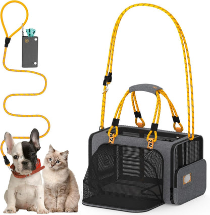 Expandable Pet Carrier for Small Cats & Dogs, TSA Airline Approved | 18"×11"×11" Soft-Sided Small Dog Travel Bag, Collapsible Top-Load Cat Carrier for 2 Cats under Seat, Puppy Car Seat up 15Lbs