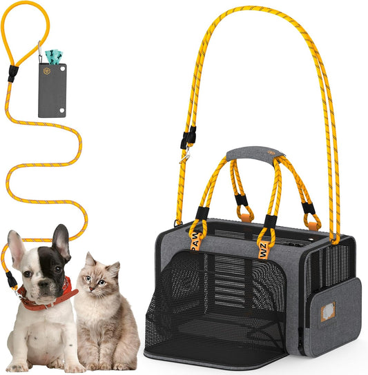 Expandable Pet Carrier for Small Cats & Dogs, TSA Airline Approved | 18"×11"×11" Soft-Sided Small Dog Travel Bag, Collapsible Top-Load Cat Carrier for 2 Cats under Seat, Puppy Car Seat up 15Lbs