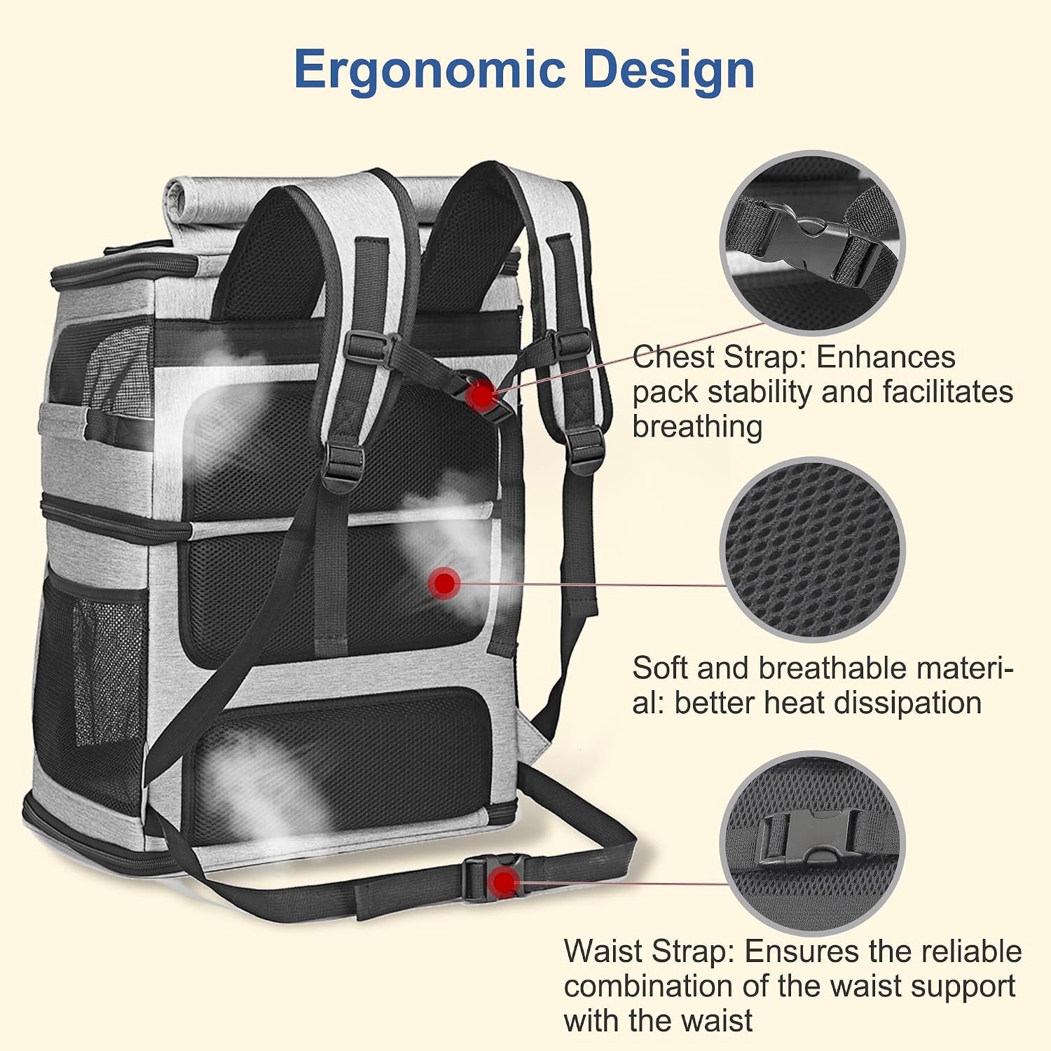 Expandable Cat Backpack Carrier for 2 Cats, Dog Backpack for 2 Small Pets Dogs, Cat Carrier for Large Cats Multiple Pets, 7 Windows Ventilation, Built-In Frame Support Plate and Safety Straps Foldable