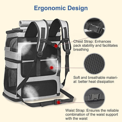 Expandable Cat Backpack Carrier for 2 Cats, Dog Backpack for 2 Small Pets Dogs, Cat Carrier for Large Cats Multiple Pets, 7 Windows Ventilation, Built-In Frame Support Plate and Safety Straps Foldable