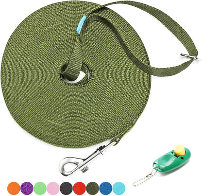 15/20/30/50/100 Ft Long Dog Training Leash with Clickers for Small, Medium and Large Dogs or Cats (50 Feet, Darkgreen)