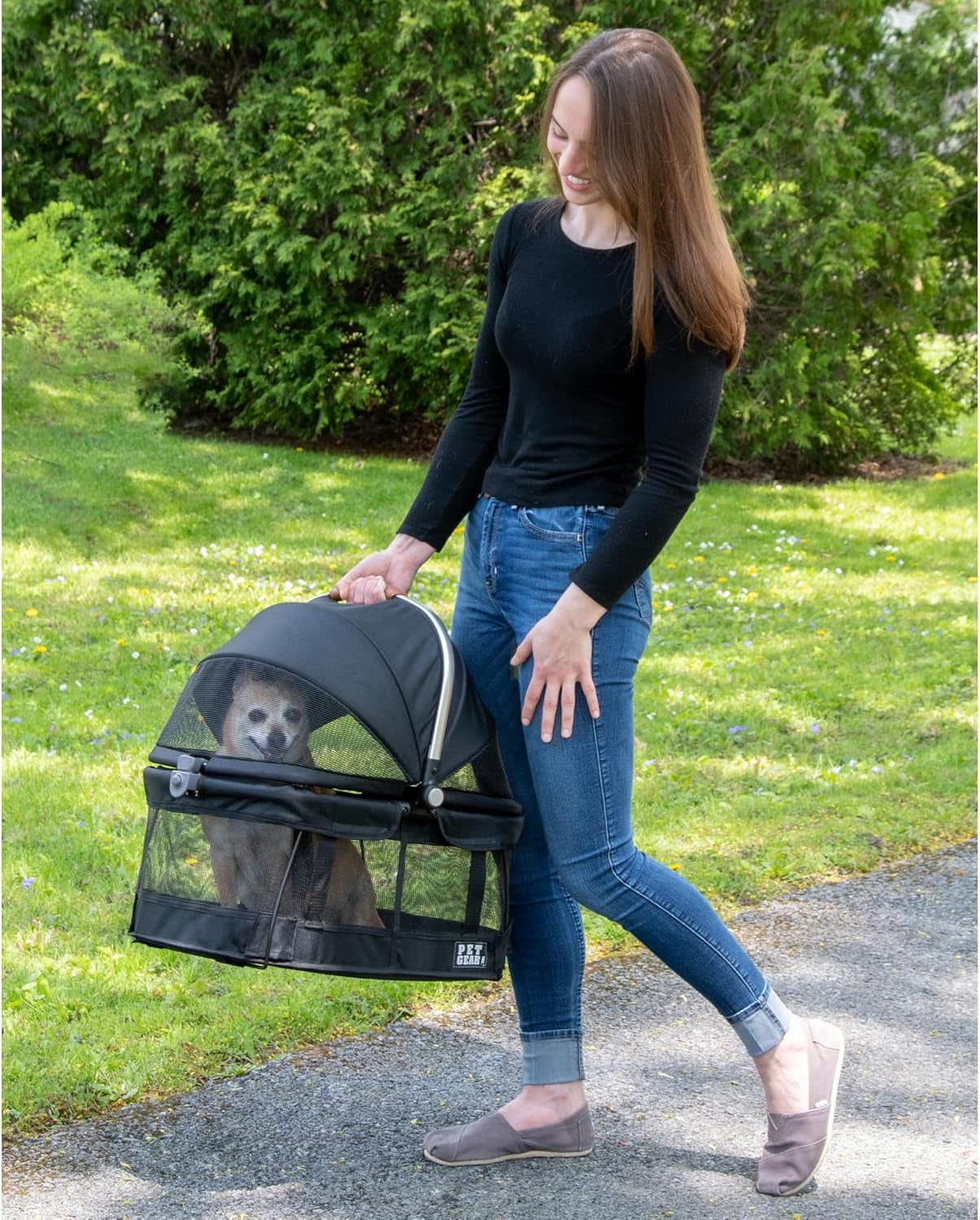 No-Zip View 360 Pet Safety Carrier & Car Seat for Small Dogs & Cats Push Button Entry, View 360 20-Inch, Onyx | Push Button Entry, for Small Dogs & Cats, 360 Degree Visibility