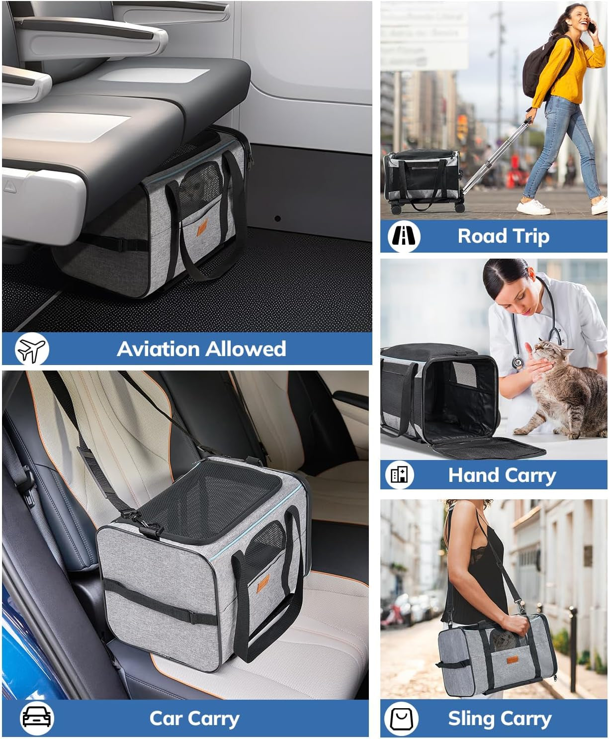Cat Transport Box with Trolley, Foldable Cat Transport Box, Dog Carrier with Wheels for Small Dogs and Cats