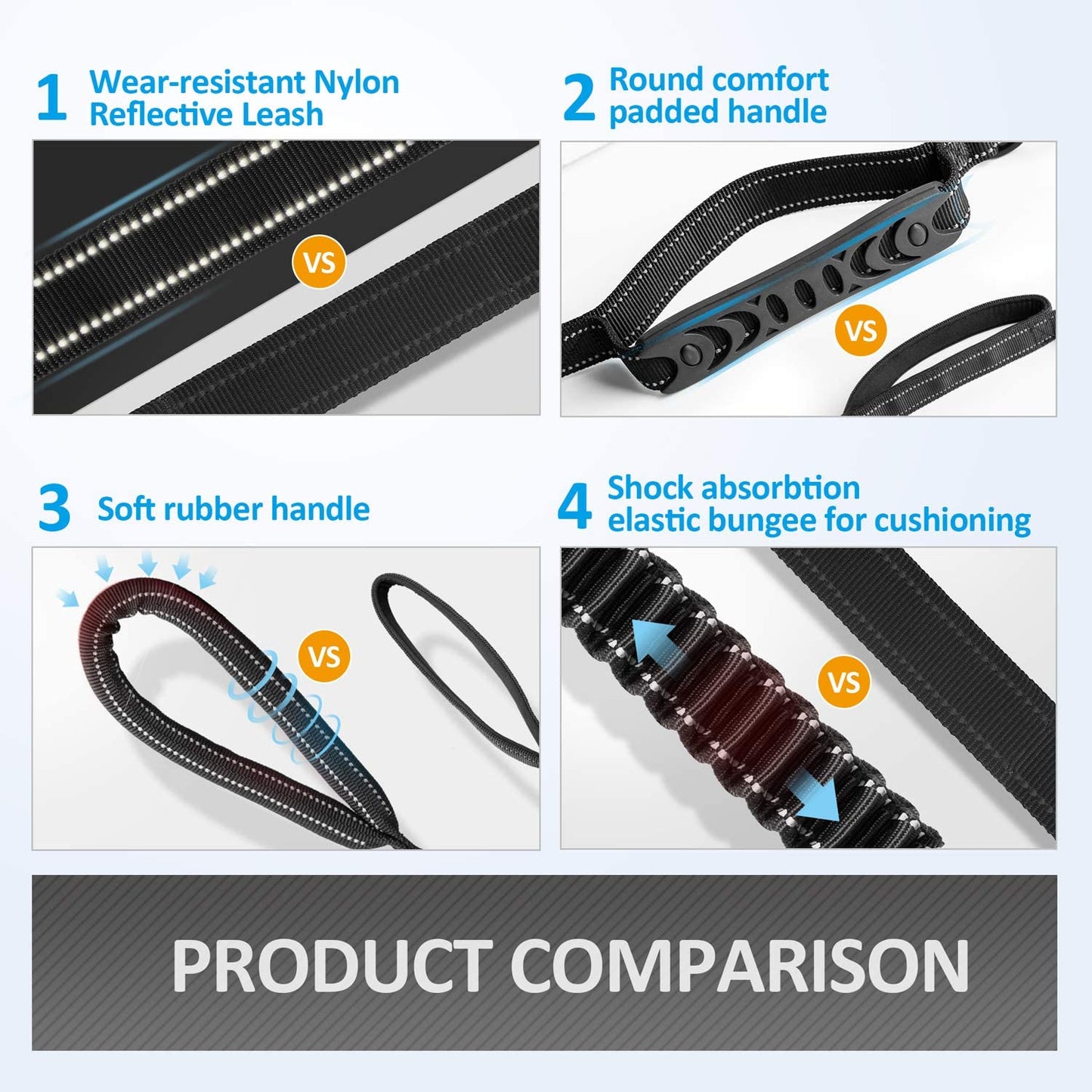 Multifunctional Leash with Car Seatbelt for Large, Medium Dogs, Adjustable, 4-6 FT Strong Bungee Leash