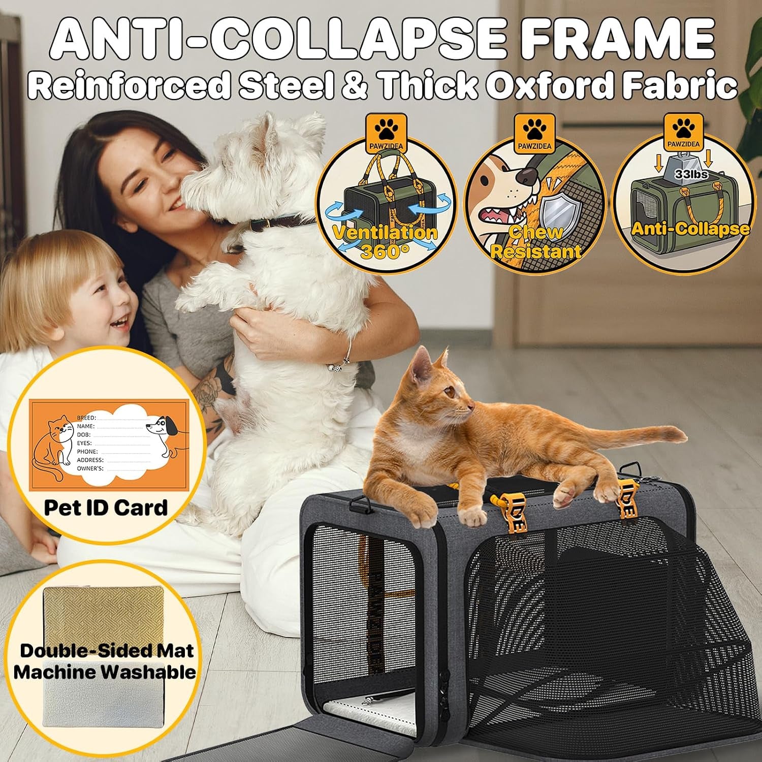 Expandable Pet Carrier for Small Cats & Dogs, TSA Airline Approved | 18"×11"×11" Soft-Sided Small Dog Travel Bag, Collapsible Top-Load Cat Carrier for 2 Cats under Seat, Puppy Car Seat up 15Lbs