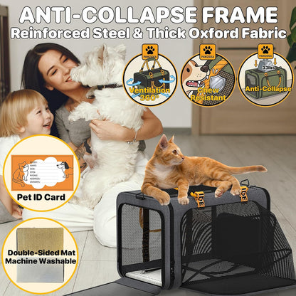 Expandable Pet Carrier for Small Cats & Dogs, TSA Airline Approved | 18"×11"×11" Soft-Sided Small Dog Travel Bag, Collapsible Top-Load Cat Carrier for 2 Cats under Seat, Puppy Car Seat up 15Lbs