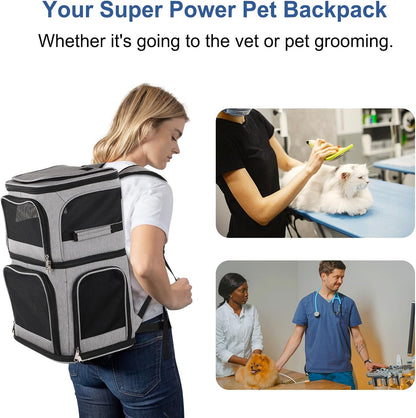 Expandable Cat Backpack Carrier for 2 Cats, Dog Backpack for 2 Small Pets Dogs, Cat Carrier for Large Cats Multiple Pets, 7 Windows Ventilation, Built-In Frame Support Plate and Safety Straps Foldable