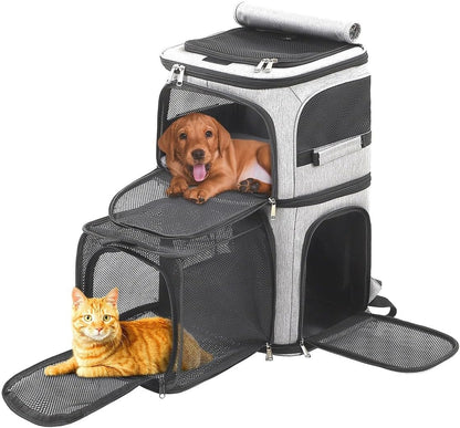 Expandable Cat Backpack Carrier for 2 Cats, Dog Backpack for 2 Small Pets Dogs, Cat Carrier for Large Cats Multiple Pets, 7 Windows Ventilation, Built-In Frame Support Plate and Safety Straps Foldable