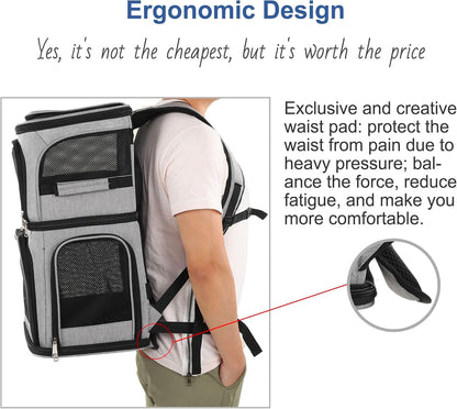 Expandable Cat Backpack Carrier for 2 Cats, Dog Backpack for 2 Small Pets Dogs, Cat Carrier for Large Cats Multiple Pets, 7 Windows Ventilation, Built-In Frame Support Plate and Safety Straps Foldable