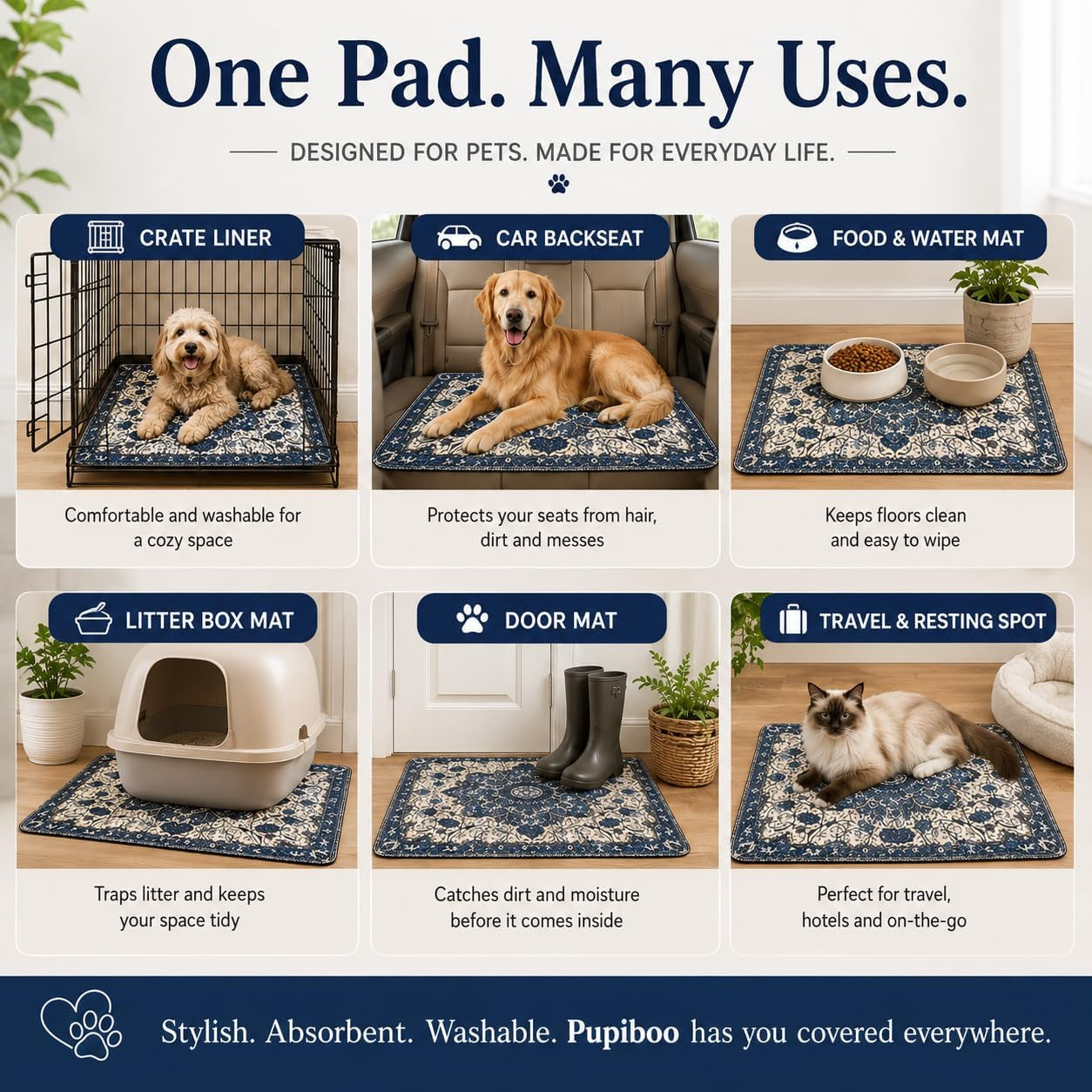 Washable Pee Pads for Dogs and Cats - Super Absorbent Reusable Puppy Training Pads - 100% Waterproof, Leak-Proof & Non-Slip Whelping Pads for Pet Housebreaking