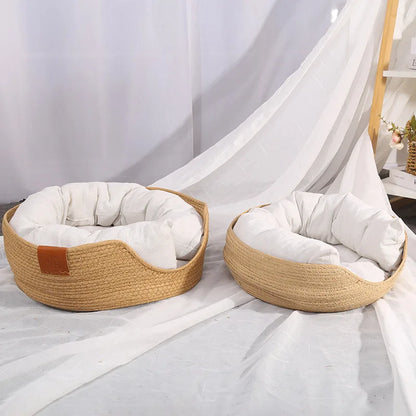 Cloudbed - Eco-Friendly Woven Dog Bed Sofa – Breathable Bamboo Style Pet House for Indoor Dogs & Small Pets